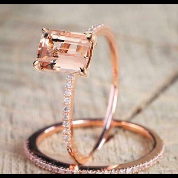 Rose Gold  PLATED CZ Engagement Wedding Band Ring - Picture 1 of 2